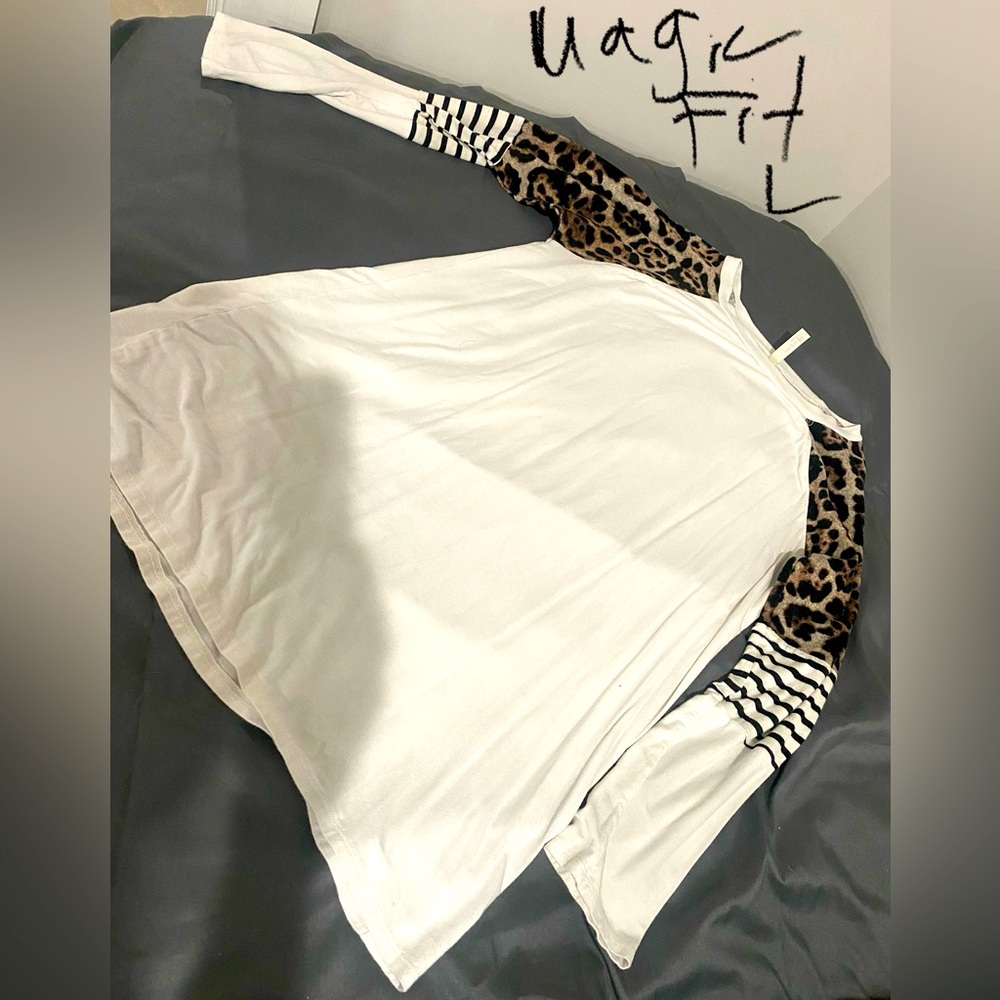 white and leopard long sleeve t-shirt